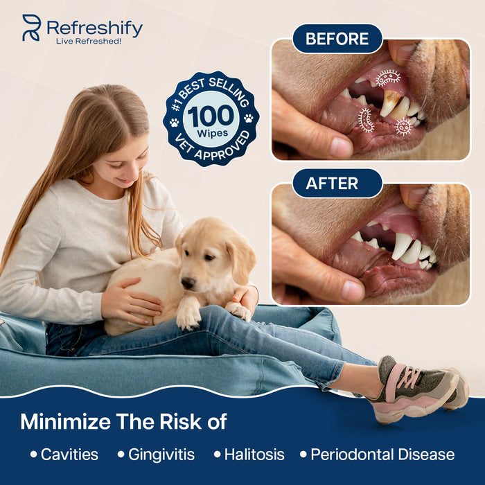 Pet Teeth Cleaning Wipes – 100 Count Fresh Mint Dental Finger Wipes