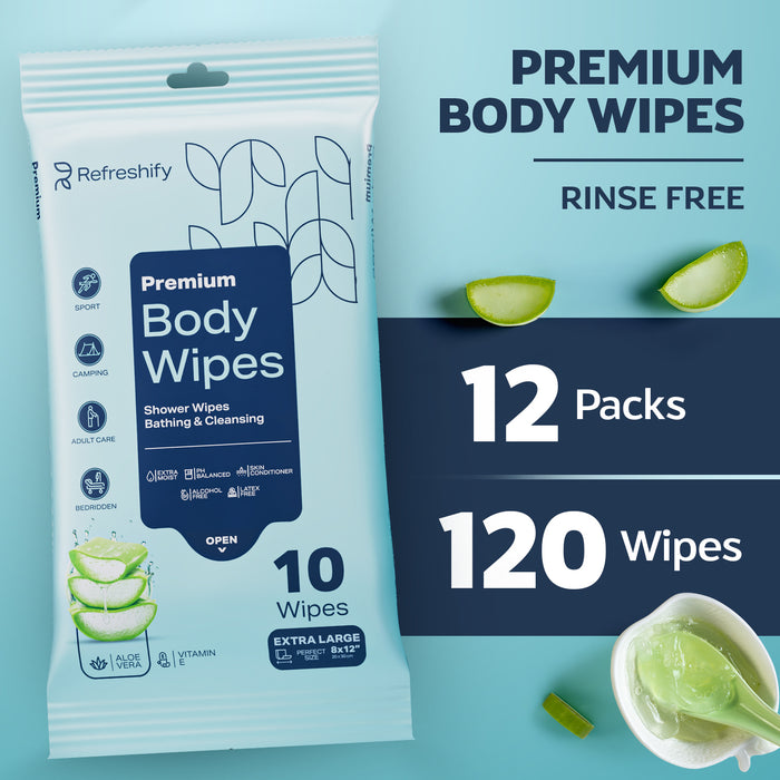 120 XL Shower Wipes Body Wipes for Adults Bathing No Rinse for Women & Men