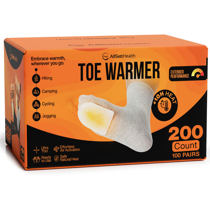 Toe Warmers for Feet – 100 Pairs (200 Warmers) 10+ Hour Self-Adhesive Feet Warmers, Foot Warmers Bulk, Ultra-Thin Disposable Heat Pads for Shoes & Boots