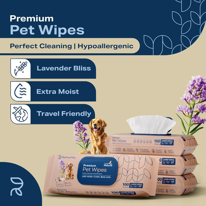 Pet Wipes for Dogs and Cats - 400 Pack Dog Wipes for Paws and Butt - Lavender Plant Based Non Toxic Dog Wipes Cleaning Deodorizing, Face, Fur - Puppy Wipes, Cat Wipes, Plus 12 Additional Travel Wipes