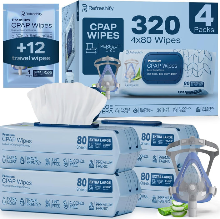 CPAP Mask Wipes (320 Count) + 8 Travel Wipes - Premium Large and Mosit Cleaning Wipes for Mask | CPAP Wipes Cleaner, Unscented, CPAP Cleaning Supplies