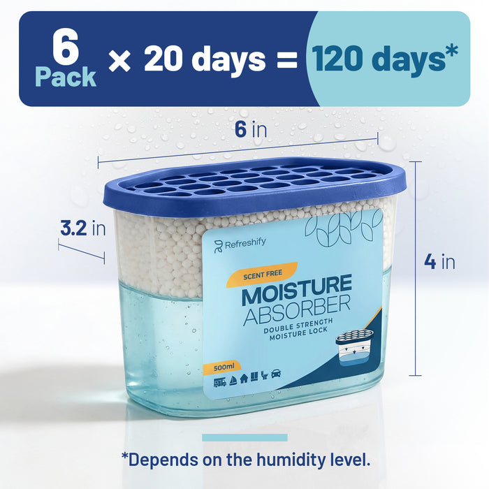 6 Pack Premium Moisture Absorbers & Dehumidifier Tubs for Car