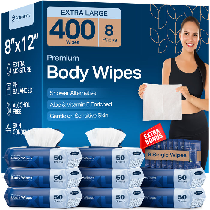 400 Wet Body Wipes for Adults – No Rinse Shower Wipes (XL)