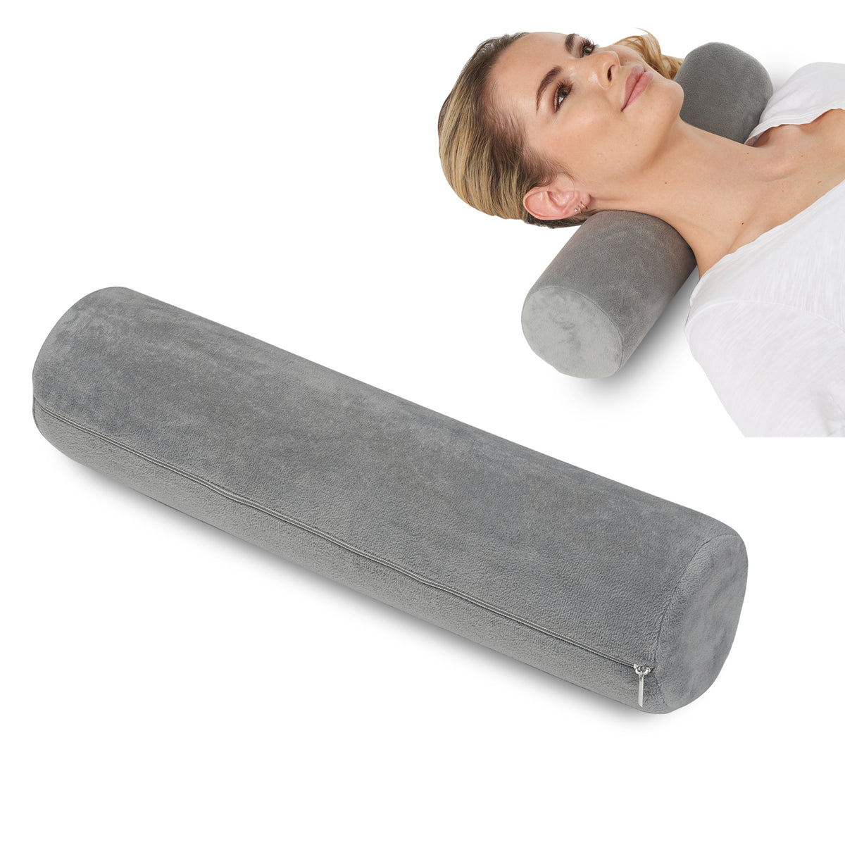 ZHCHG Cervical Neck Roll Pillow- Memory Foam Cylinder Pillow for Sleeping,  Round Pillow for Neck, Spine Discomfort, Knees and Yoga- Washable Cover  Dark Grey Small