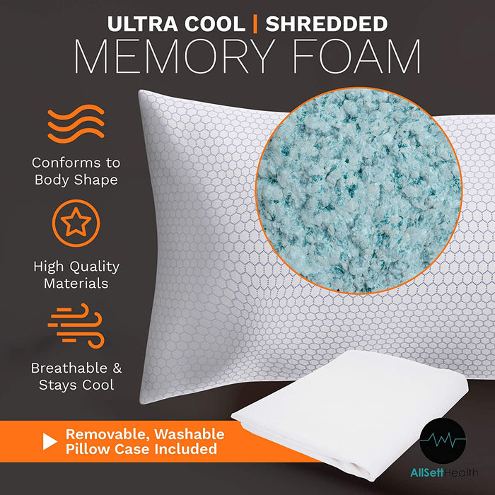 XXL Shredded Memory Foam Body Pillow | Long Cooling Bed Pillow For Adults - Extra Support For Side Sleepers and Pregnancy - Relieves Back Knee Hip Pain - 20" x 54” + Bonus Machine Washable Pillow Case