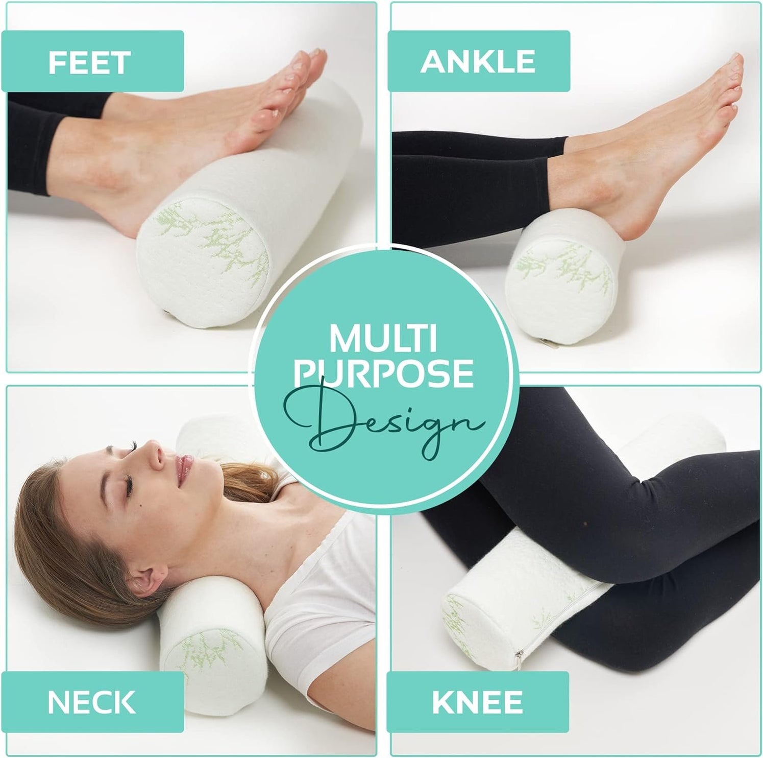 2 Pack Bamboo Cervical Neck Roll Memory Foam Pillow, Round Neck, Suppo ...
